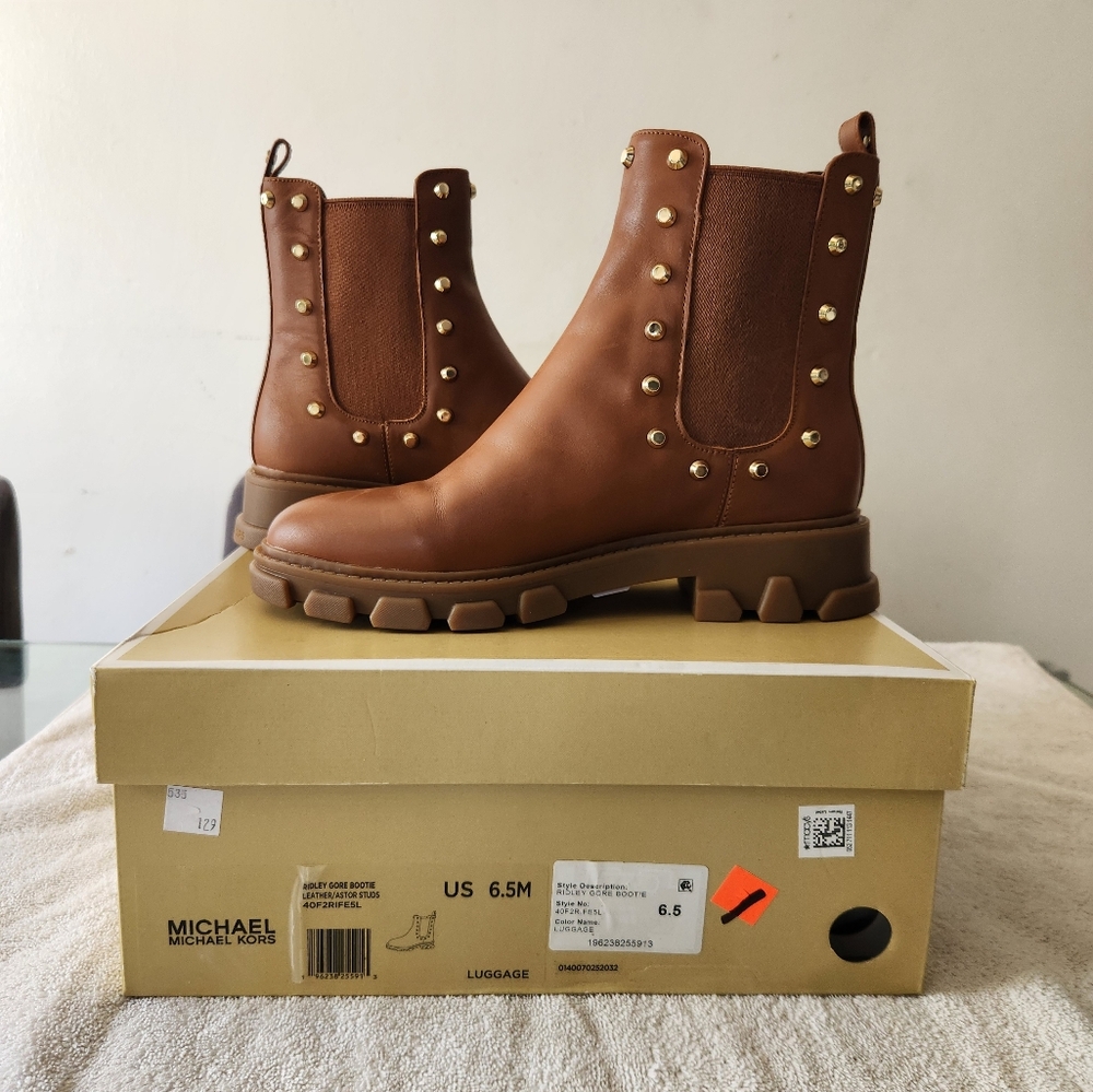 Michael Kors Brown Ankle Boots with Studded Details